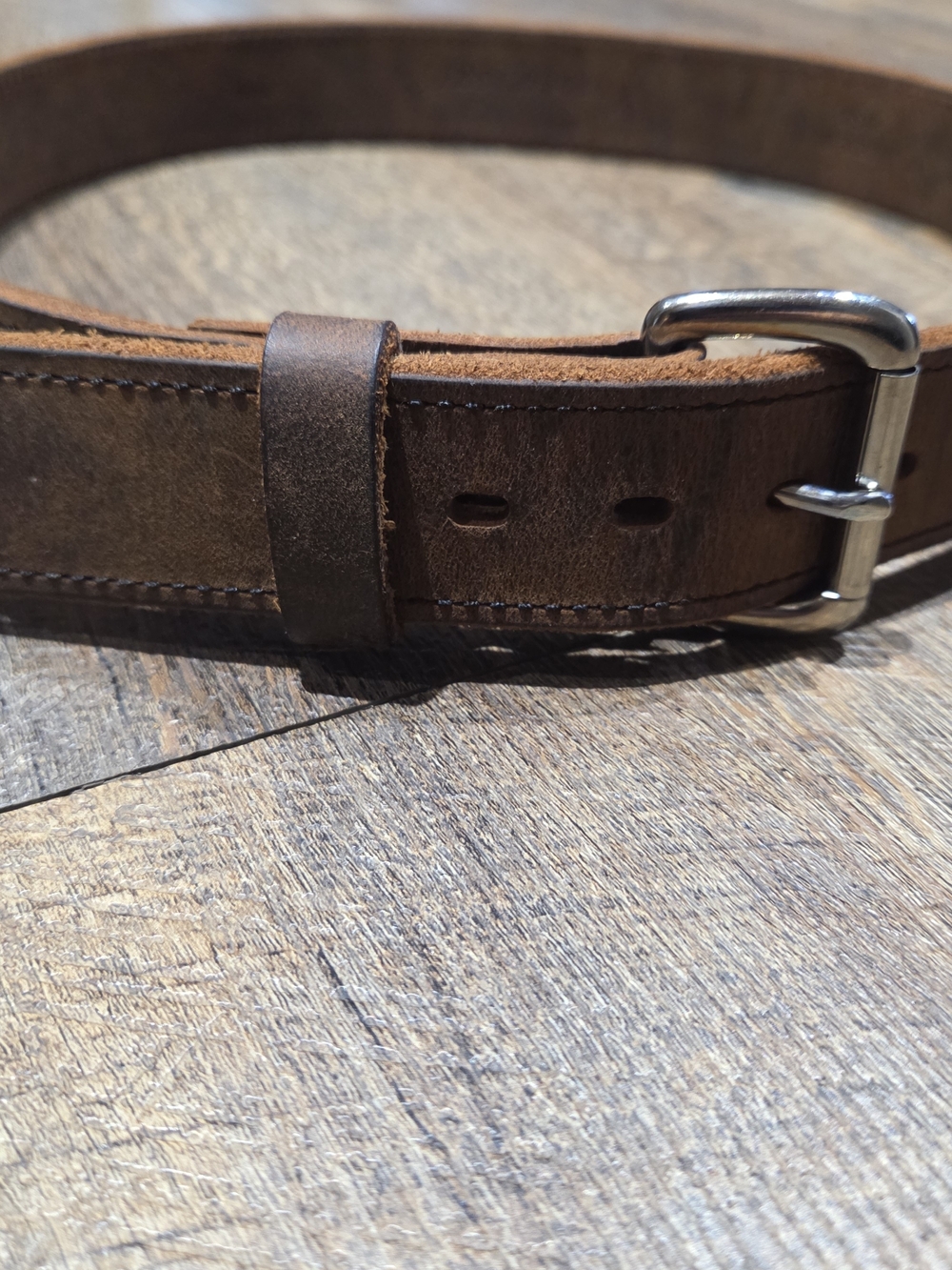 Brown Leather Belt with Silver Buckle